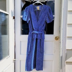 Vintage Darian 80s Blue Midi Pegged Dress with Peplum Waist & V-Neck